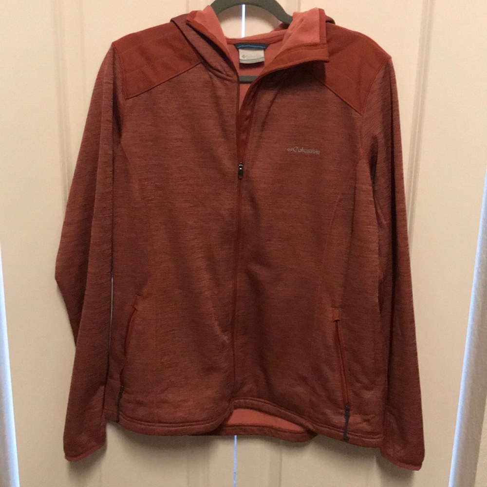 fleece hooded jacket dusty cedar coral space dyed